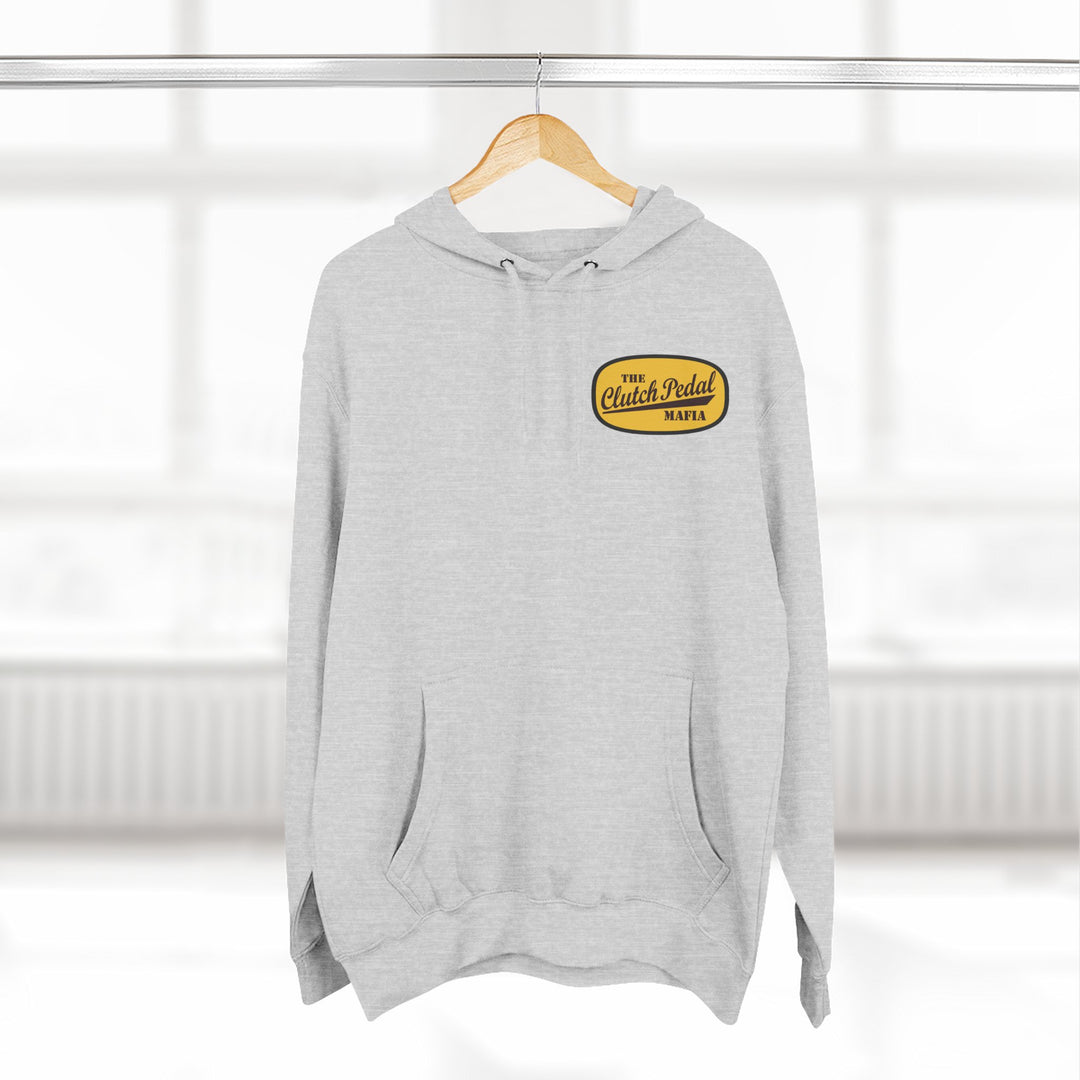 Revelry1 Clutch Pedal Mafia Vintage Three-Panel Fleece Hoodie [Unisex] – Manual Transmission Car Enthusiast Apparel