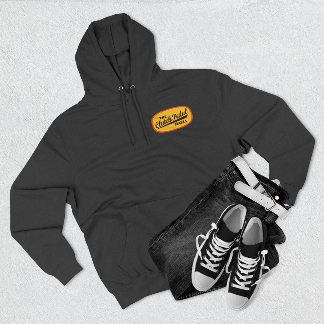 Revelry1 Clutch Pedal Mafia Vintage Three-Panel Fleece Hoodie [Unisex] – Manual Transmission Car Enthusiast Apparel