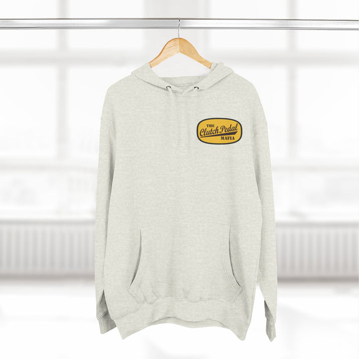 Revelry1 Clutch Pedal Mafia Vintage Three-Panel Fleece Hoodie [Unisex] – Manual Transmission Car Enthusiast Apparel