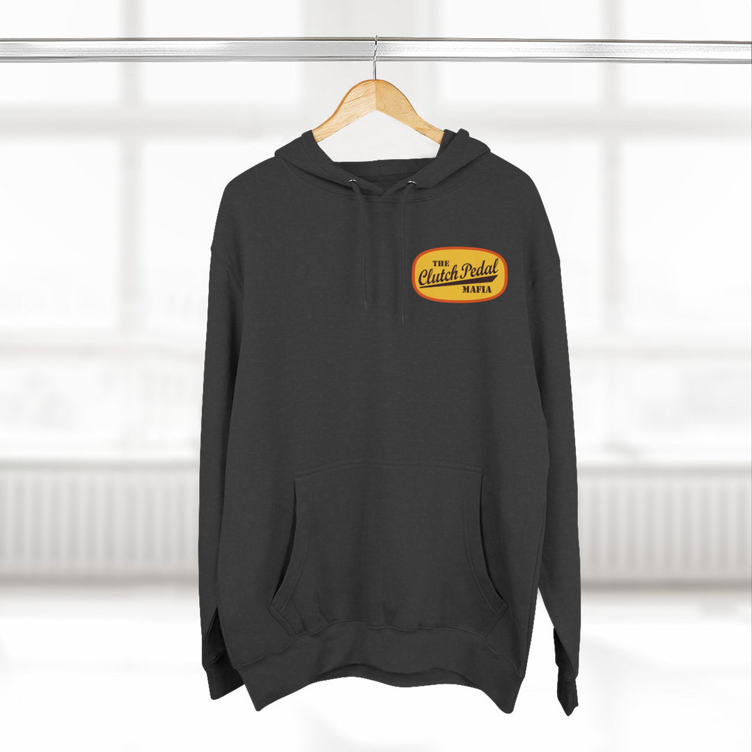 Revelry1 Clutch Pedal Mafia Vintage Three-Panel Fleece Hoodie [Unisex] – Manual Transmission Car Enthusiast Apparel