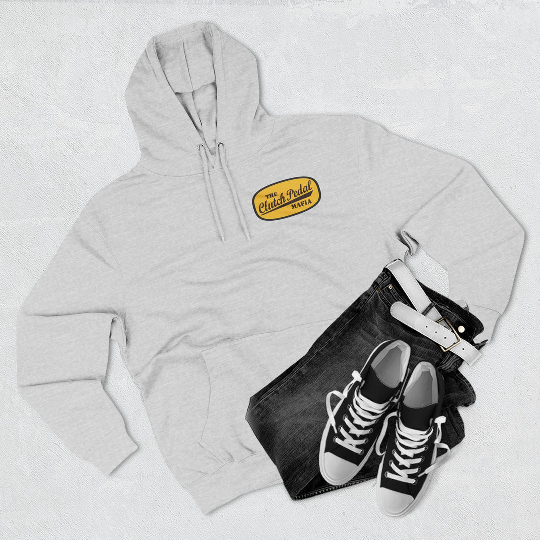 Revelry1 Clutch Pedal Mafia Vintage Three-Panel Fleece Hoodie [Unisex] – Manual Transmission Car Enthusiast Apparel