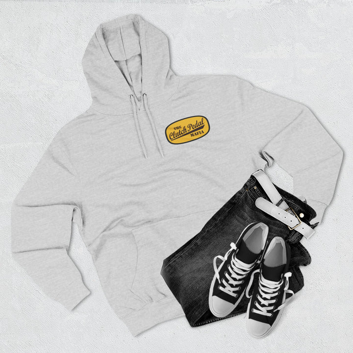 Revelry1 Clutch Pedal Mafia Vintage Three-Panel Fleece Hoodie [Unisex] – Manual Transmission Car Enthusiast Apparel