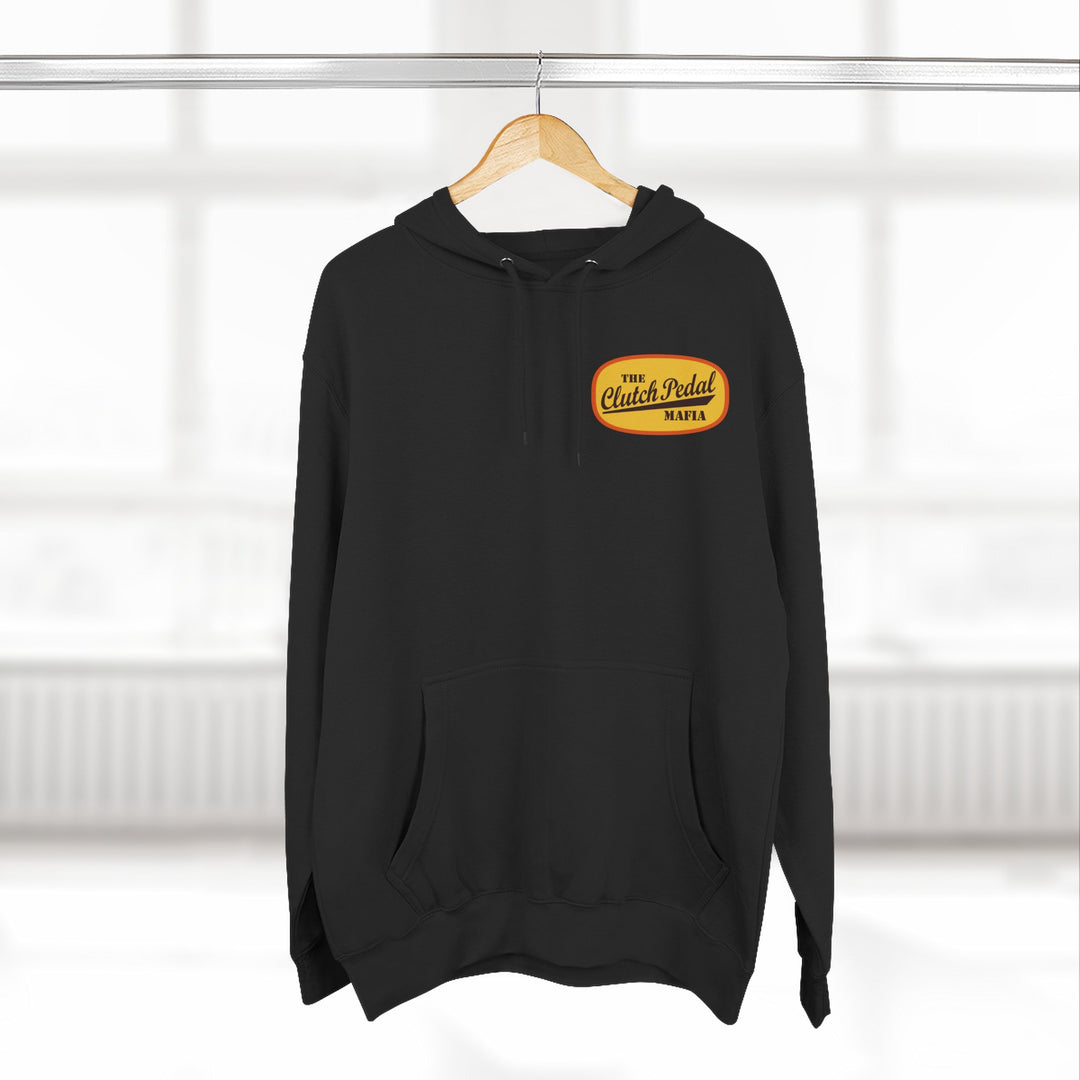 Revelry1 Clutch Pedal Mafia Vintage Three-Panel Fleece Hoodie [Unisex] – Manual Transmission Car Enthusiast Apparel