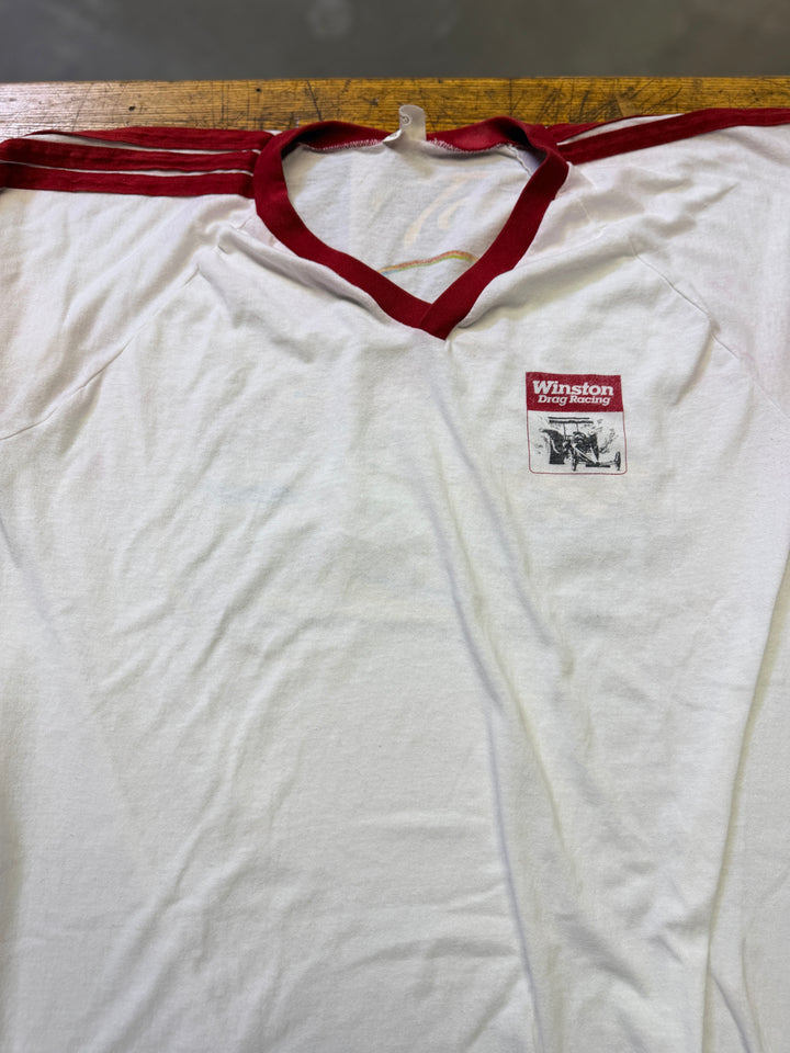 Vintage 80s Winston Drag Racing V-Neck Tee (Large) – NHRA Winston Series Shirt w/ Back Graphic | Quarter Mile Memories
