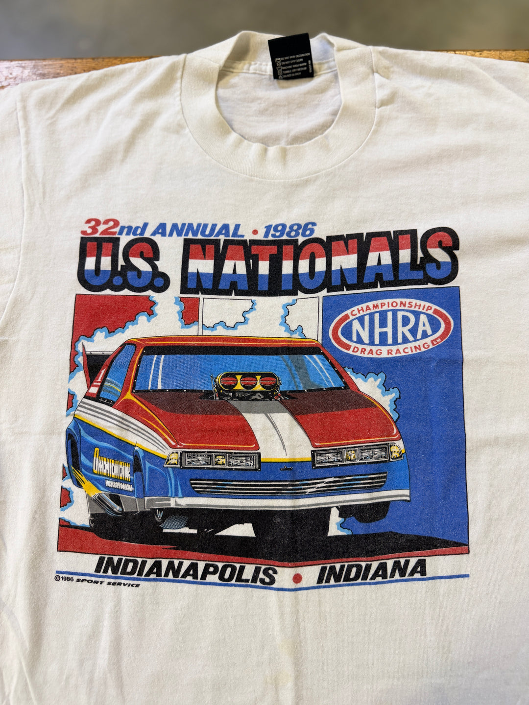 Vintage 1986 NHRA U.S. Nationals & Keystone Nationals Event Tee (Size Large) – Double-Sided Drag Racing Shirt