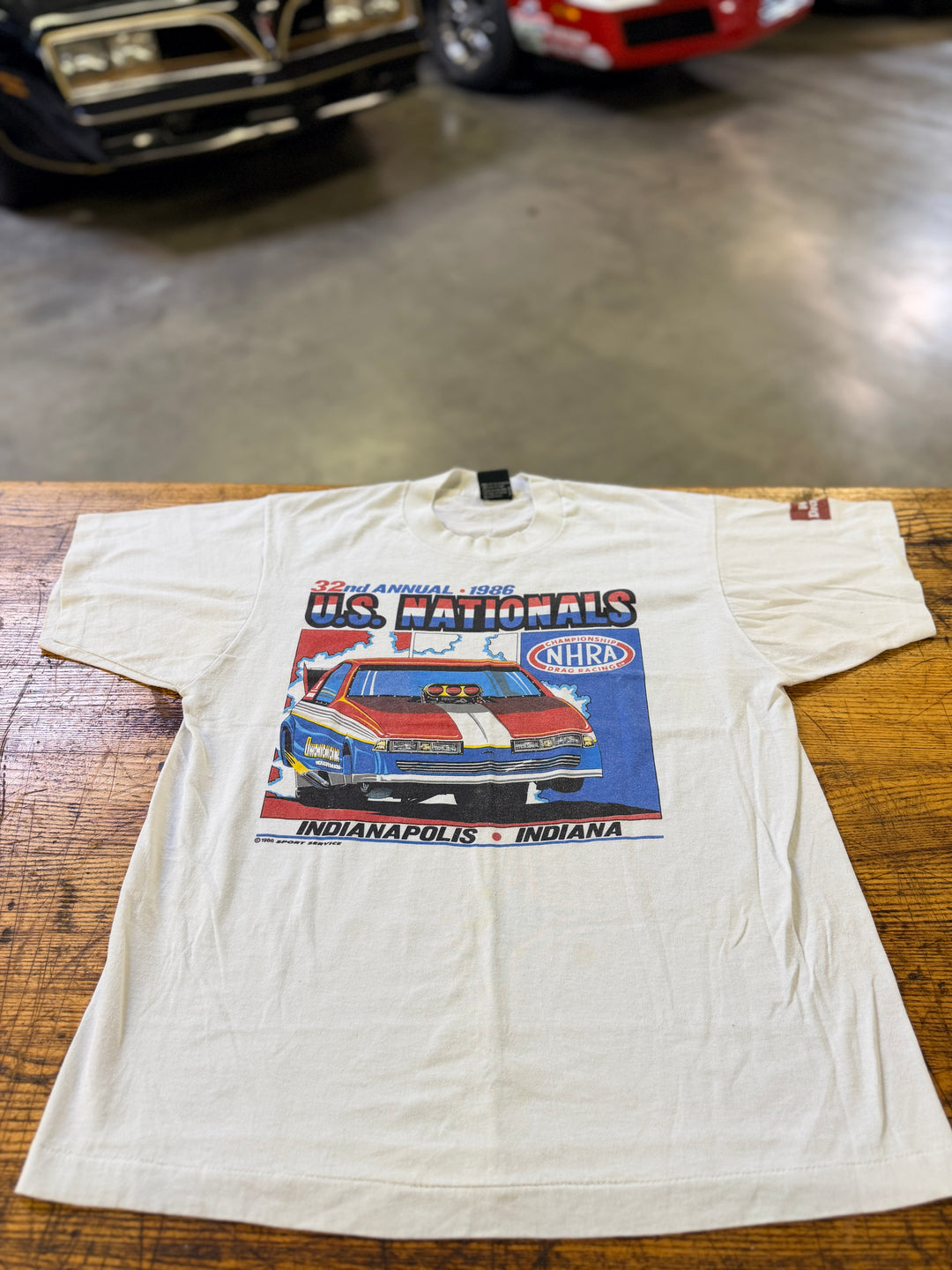 Vintage 1986 NHRA U.S. Nationals & Keystone Nationals Event Tee (Size Large) – Double-Sided Drag Racing Shirt