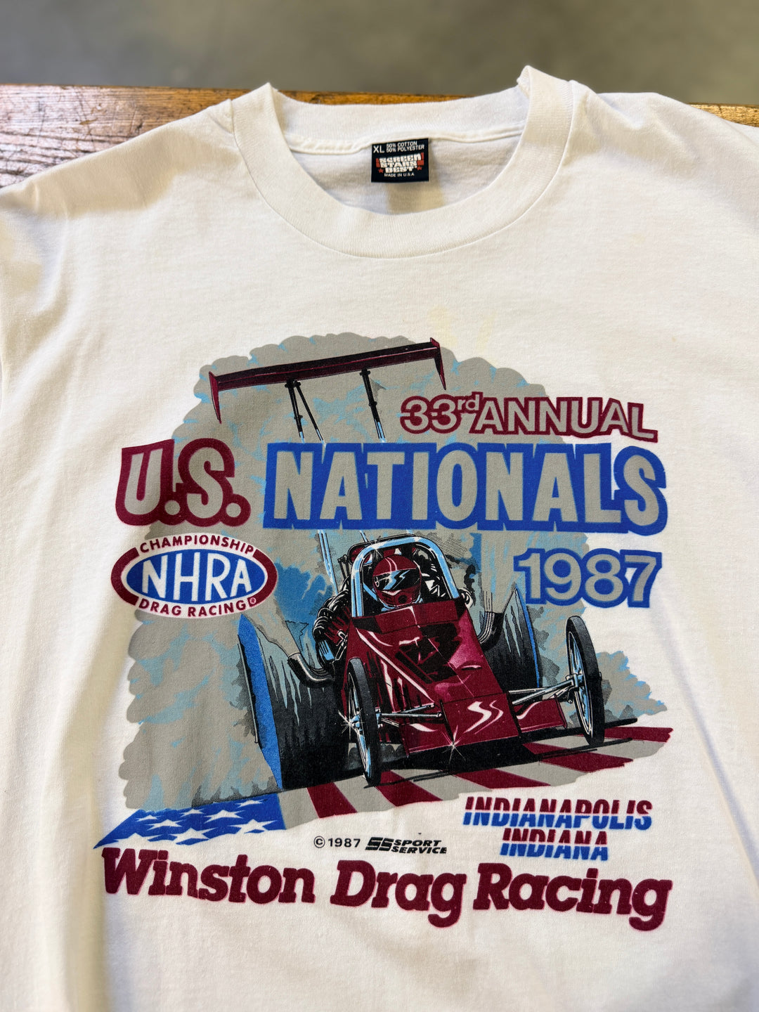 Vintage 1987 NHRA U.S. Nationals T-Shirt (XL) – Indianapolis Winston Drag Racing Tee