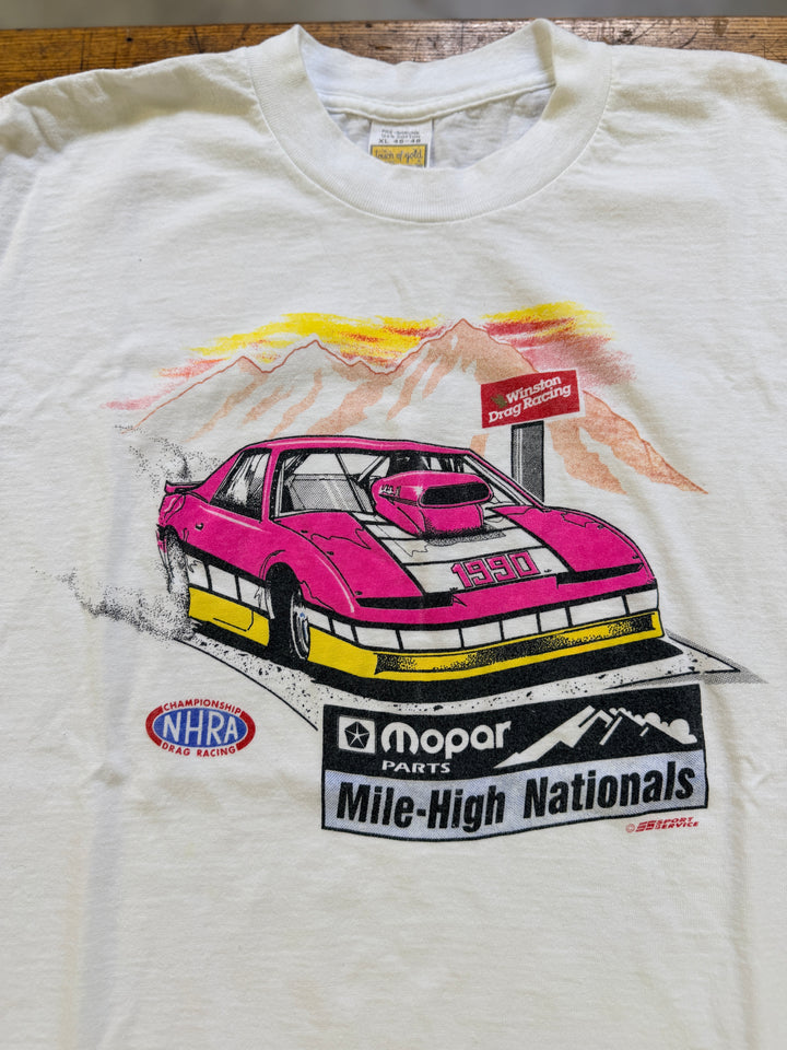 Vintage 1990 NHRA Mile High Nationals Tee (XL) Mopar Drag Racing Shirt