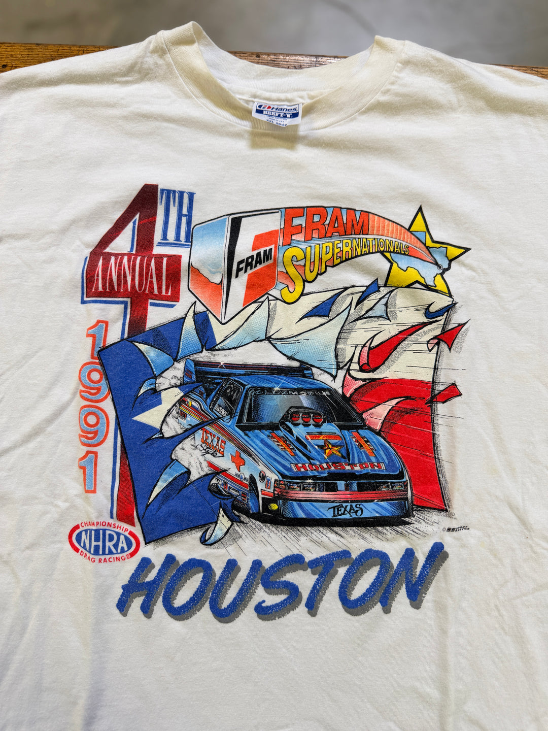 Vintage 1991 NHRA Fram SuperNationals Houston Tee (2XL) Drag Racing Shirt