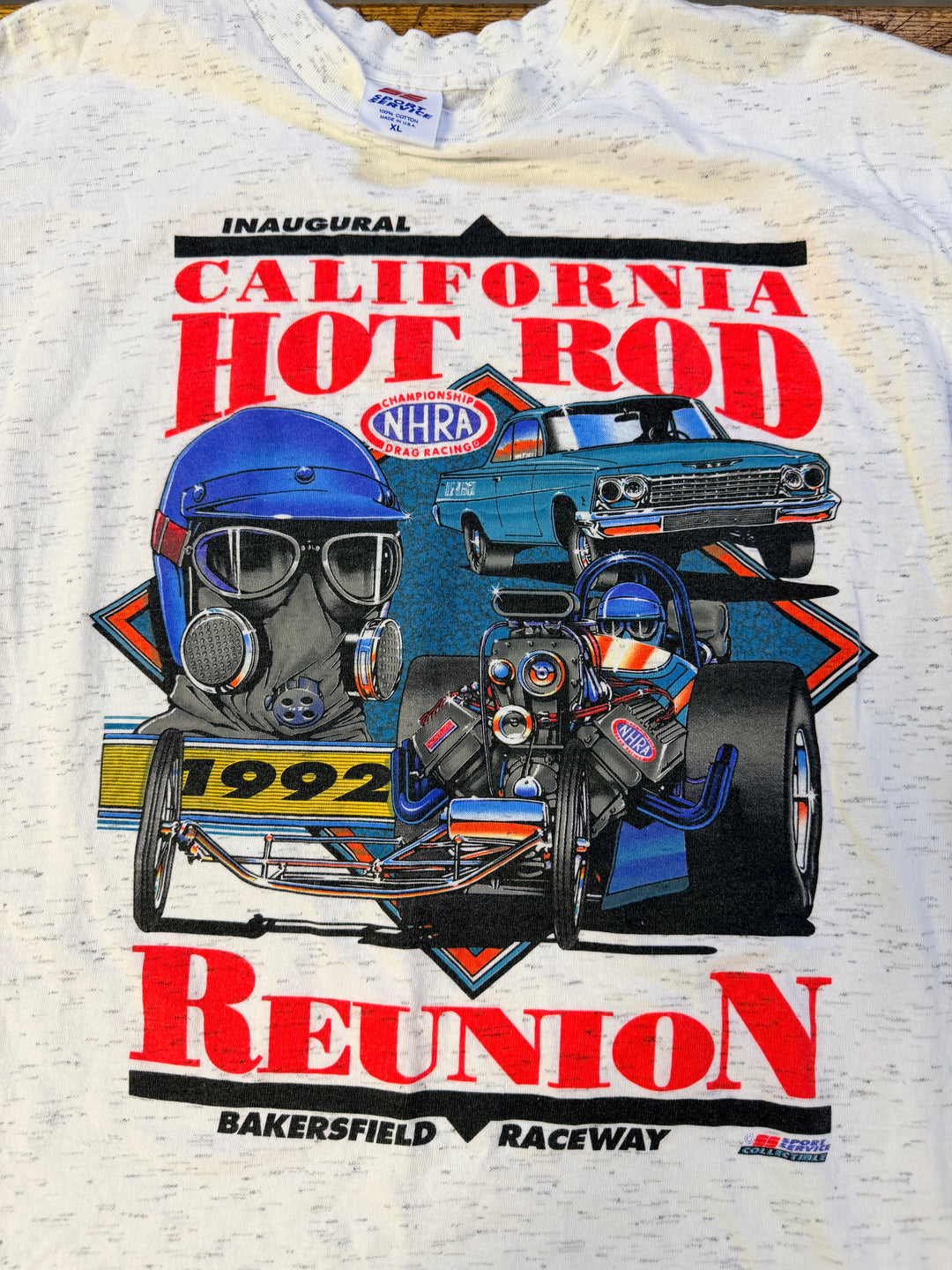 Vintage 1992 NHRA California Hot Rod Reunion T-Shirt XL Inaugural Bakersfield Drag Racing Tee