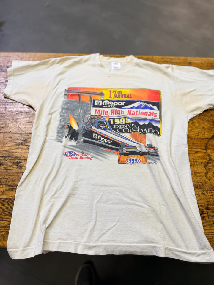 Vintage 1995 NHRA Mopar Mile-High Nationals Tee (Single Stitch, Size XL) – Denver Drag Racing Shirt