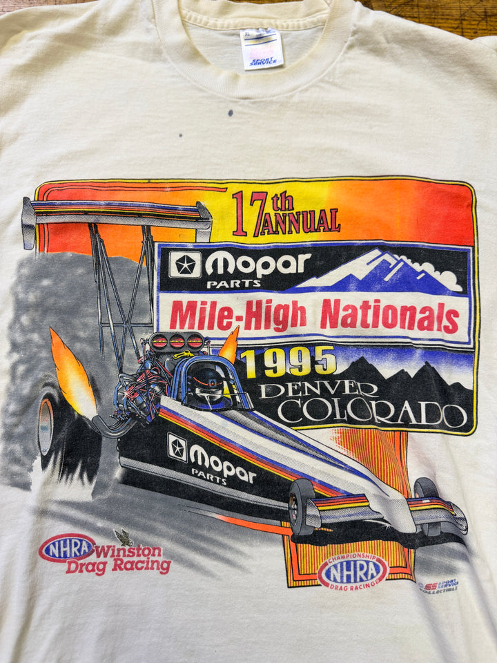 Vintage 1995 NHRA Mopar Mile-High Nationals Tee (Single Stitch, Size XL) – Denver Drag Racing Shirt