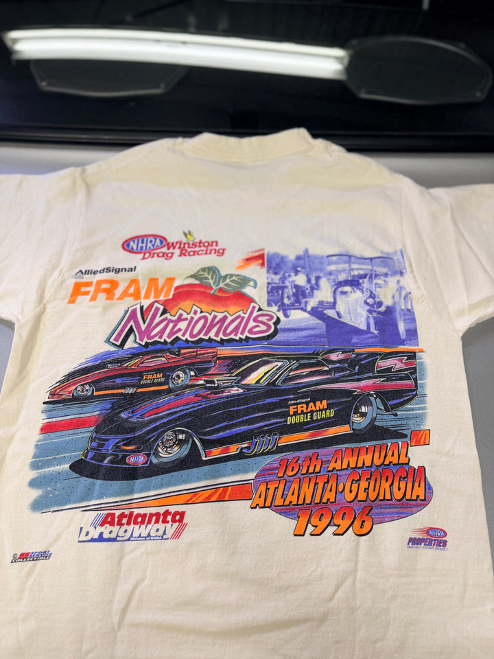 Vintage 1995 NHRA Mopar & Fram Nationals Tee (Single Stitch, Size M) – Rare Double Event Drag Racing Shirt