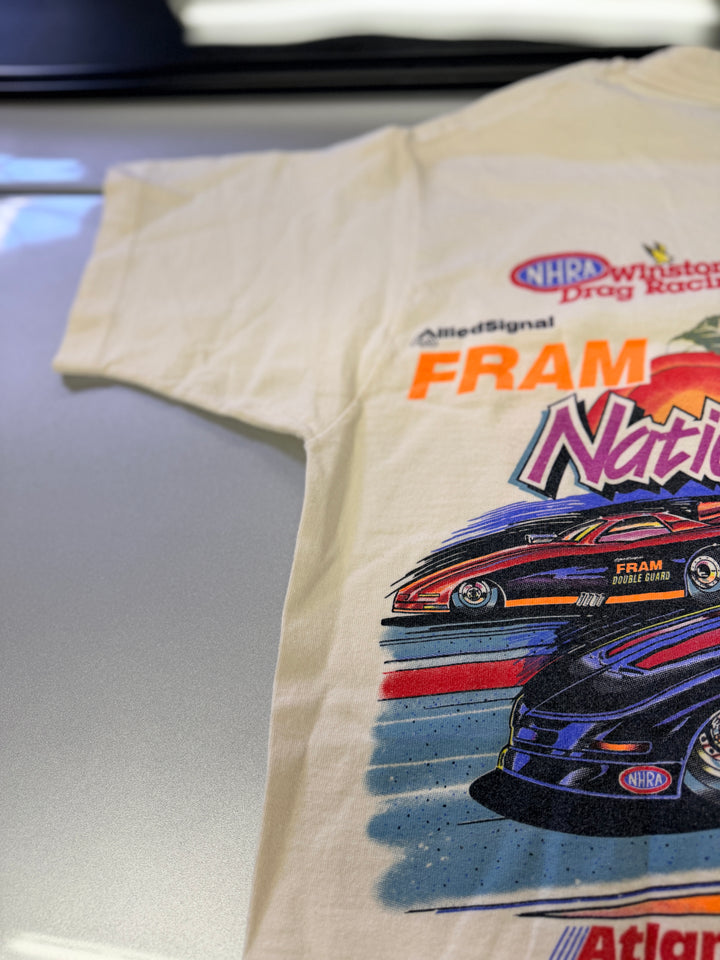 Vintage 1995 NHRA Mopar & Fram Nationals Tee (Single Stitch, Size M) – Rare Double Event Drag Racing Shirt