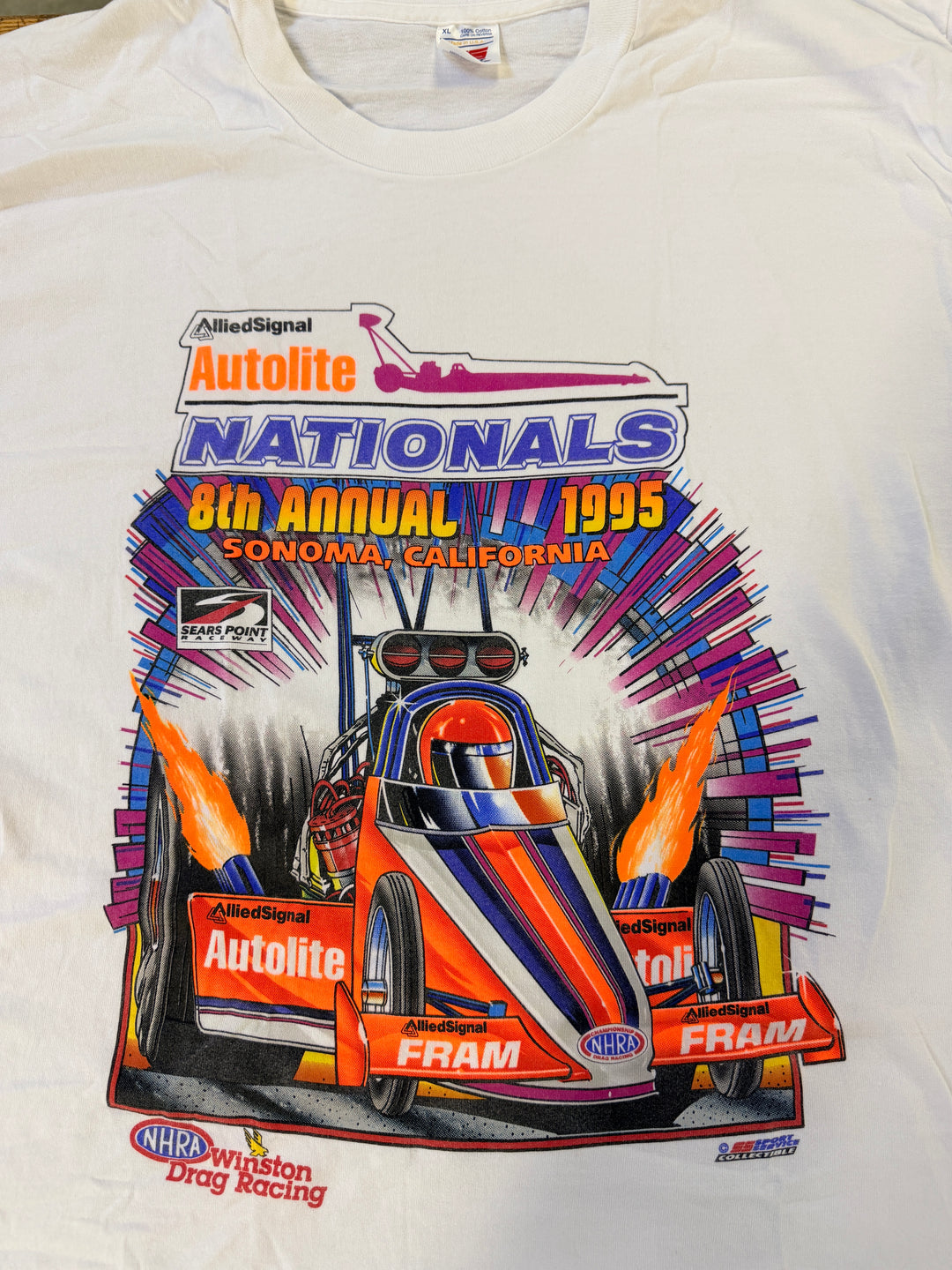 Vintage 1995 NHRA Sonoma Nationals Autolite Drag Racing T-Shirt XL Sears Point Raceway Tee