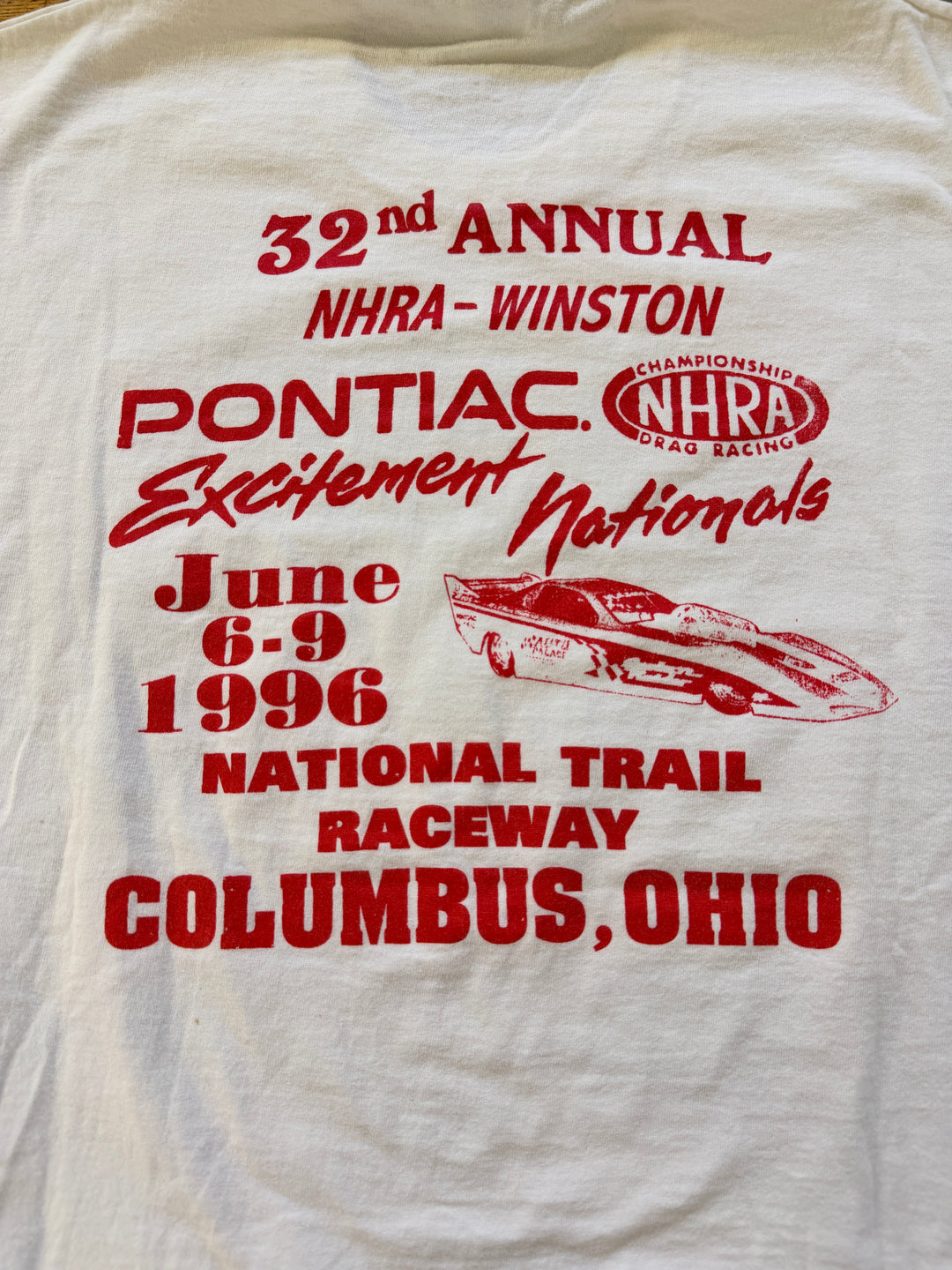 Vintage 1996 NHRA Pontiac Excitement Nationals T-Shirt (XL) – Double-Sided Columbus Ohio Event Tee
