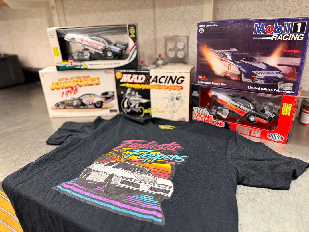 Revelry1 Retro 80s Fantastic Floppers Tee – Vintage Funny Car Drag Racing Shirt