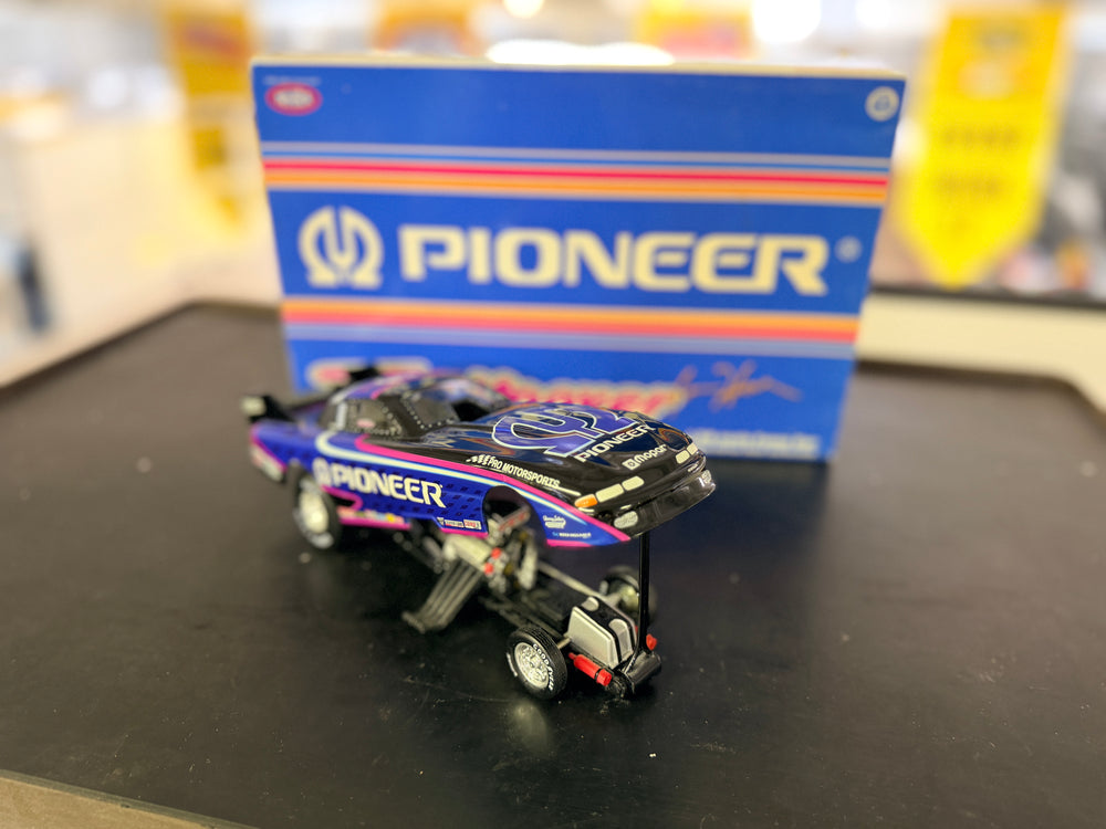 Tom Hoover Pioneer Dodge Avenger Funny Car diecast body tilted up showing chassis
