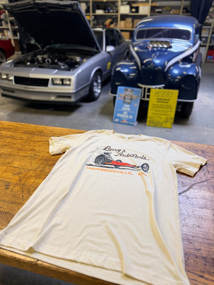 Vintage Larry's Auto Parts Front Engine Dragster T-Shirt | Official RoAcH Archives | Revelry1