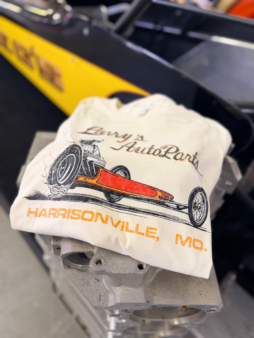 Vintage Larry's Auto Parts Front Engine Dragster T-Shirt | Official RoAcH Archives | Revelry1