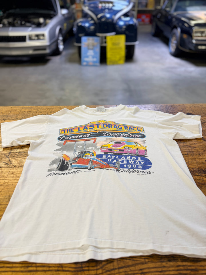 Vintage 1988 "The Last Drag Race" Fremont Dragstrip (Baylands Raceway Park) Event Tee – Size Large