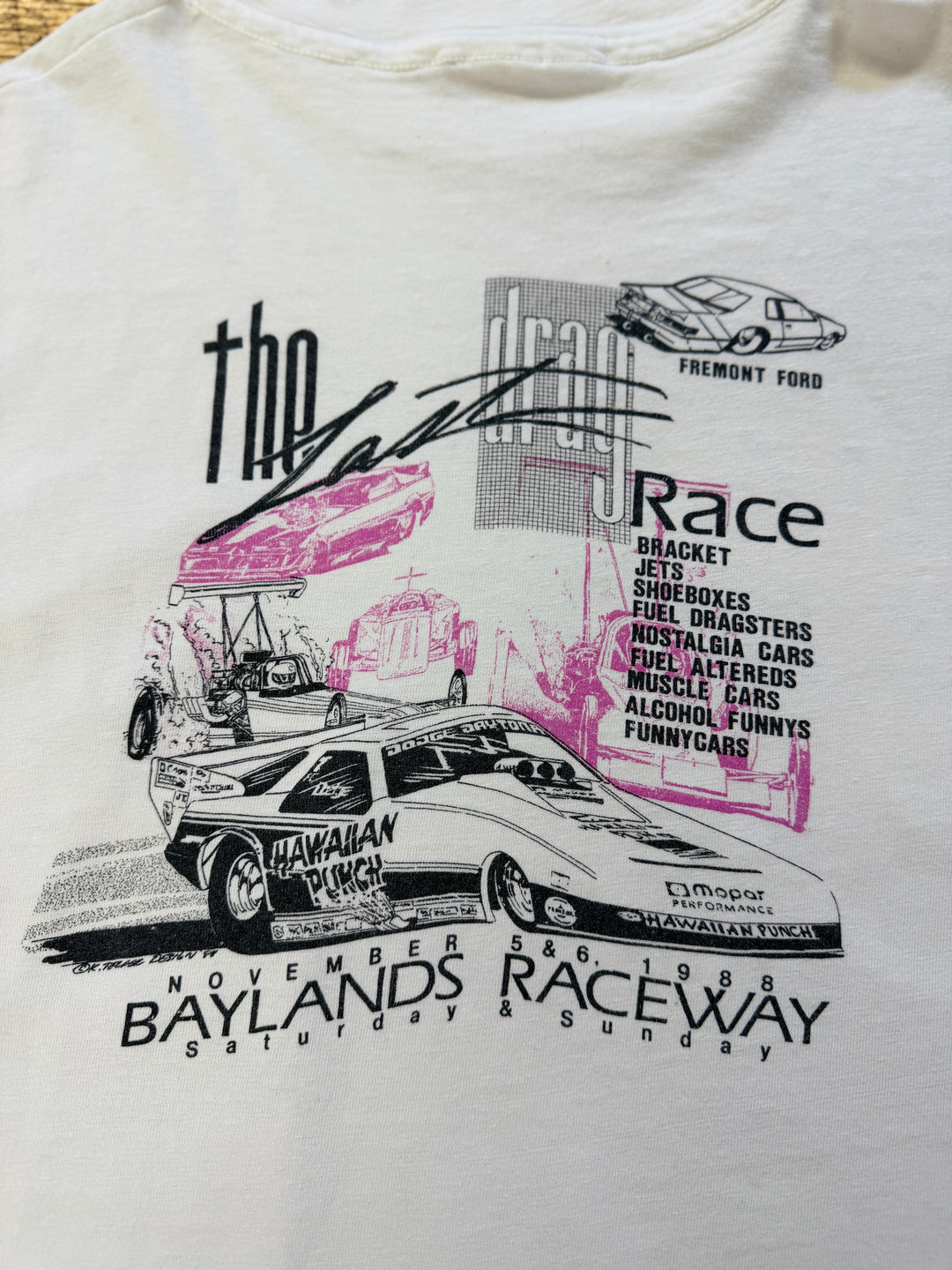 Vintage 1988 "The Last Drag Race" Fremont Dragstrip (Baylands Raceway Park) Event Tee – Size Large