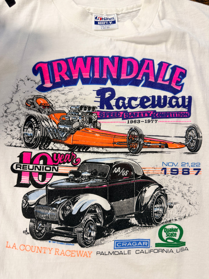 Vintage 1987 Irwindale Raceway 10-Year Reunion Tee – L