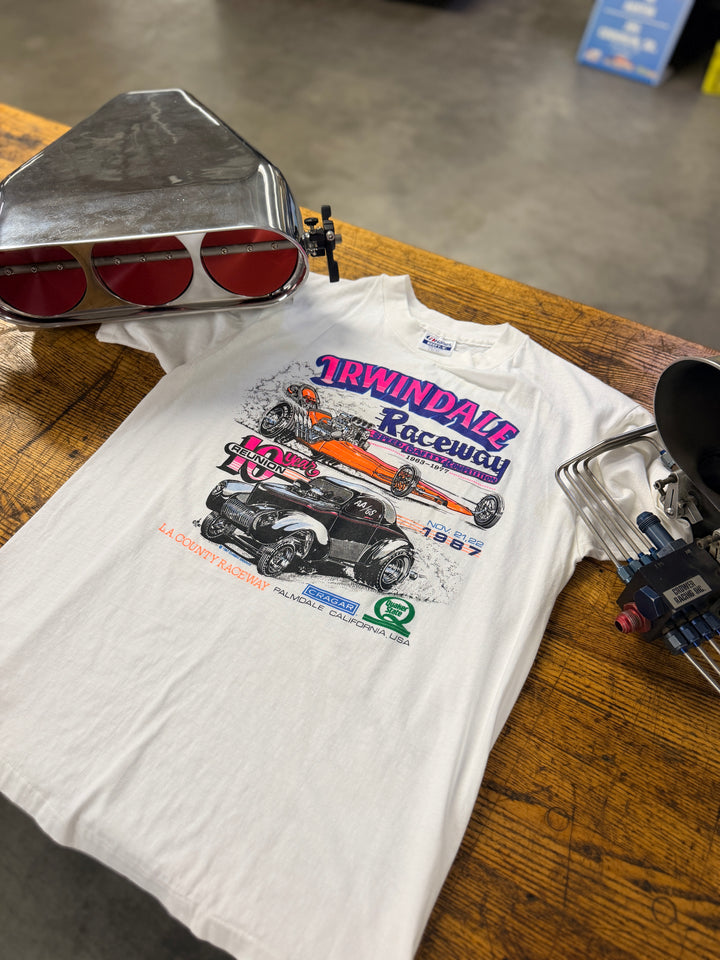 Vintage 1987 Irwindale Raceway 10-Year Reunion Tee – L