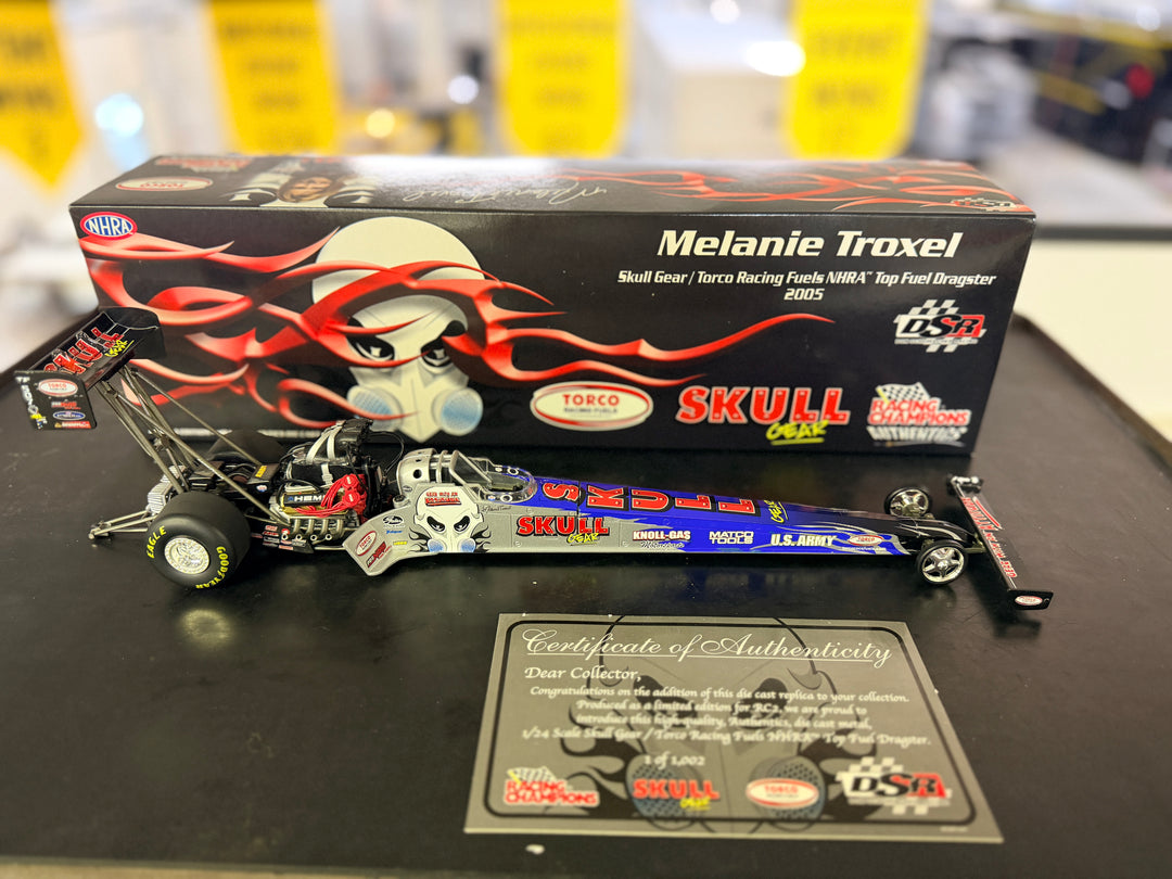2005 Melanie Troxel Skull Gear Torco Top Fuel Dragster – 1:24 Racing Champions Authentics Diecast – 1 of 1,002
