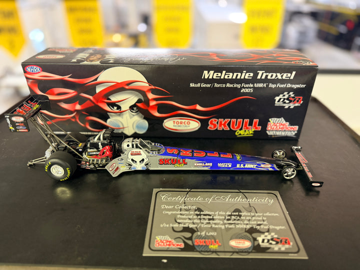 2005 Melanie Troxel Skull Gear Torco Top Fuel Dragster – 1:24 Racing Champions Authentics Diecast – 1 of 1,002