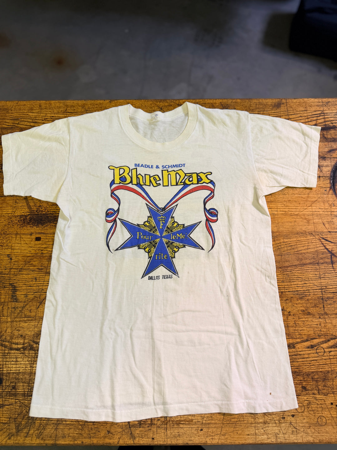 Vintage 1970s Blue Max Racing Tee (Medium) – Beadle & Schmidt NHRA Funny Car Shirt | Dallas Texas Drag Racing