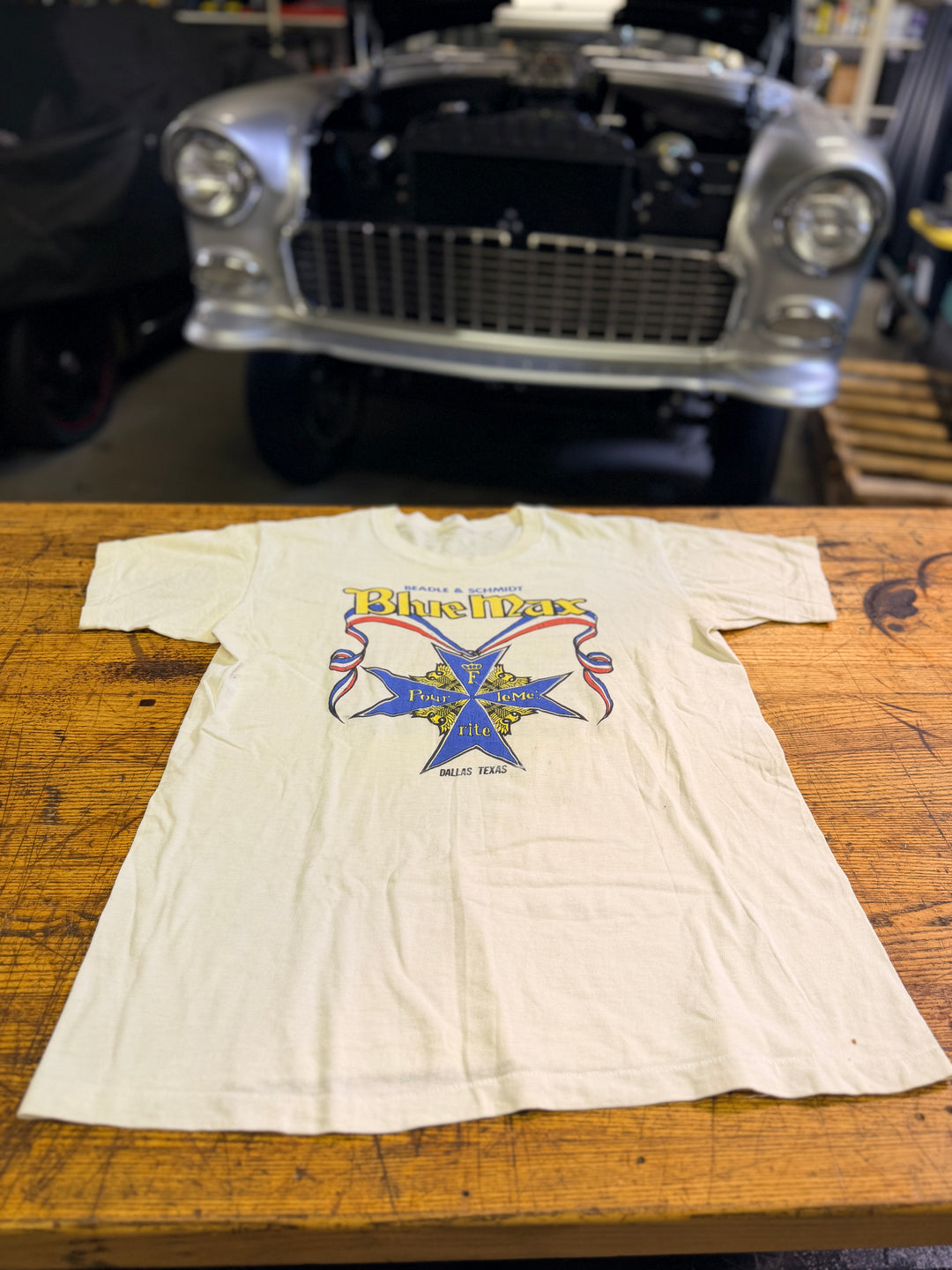 Vintage 1970s Blue Max Racing Tee (Medium) – Beadle & Schmidt NHRA Funny Car Shirt | Dallas Texas Drag Racing