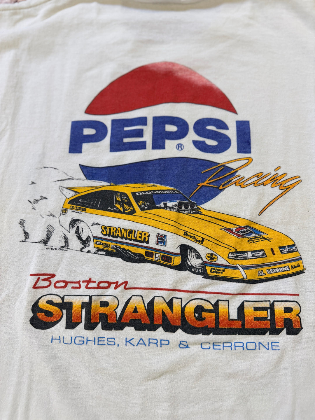 Vintage 1980s Boston Strangler Pepsi Racing Funny Car Tee (Size S/M) – Rare NHRA Alcohol Funny Car Shirt