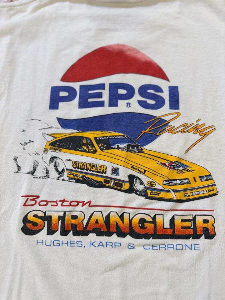 Vintage 1980s Boston Strangler Pepsi Racing Funny Car Tee (Size S/M) – Rare NHRA Alcohol Funny Car Shirt