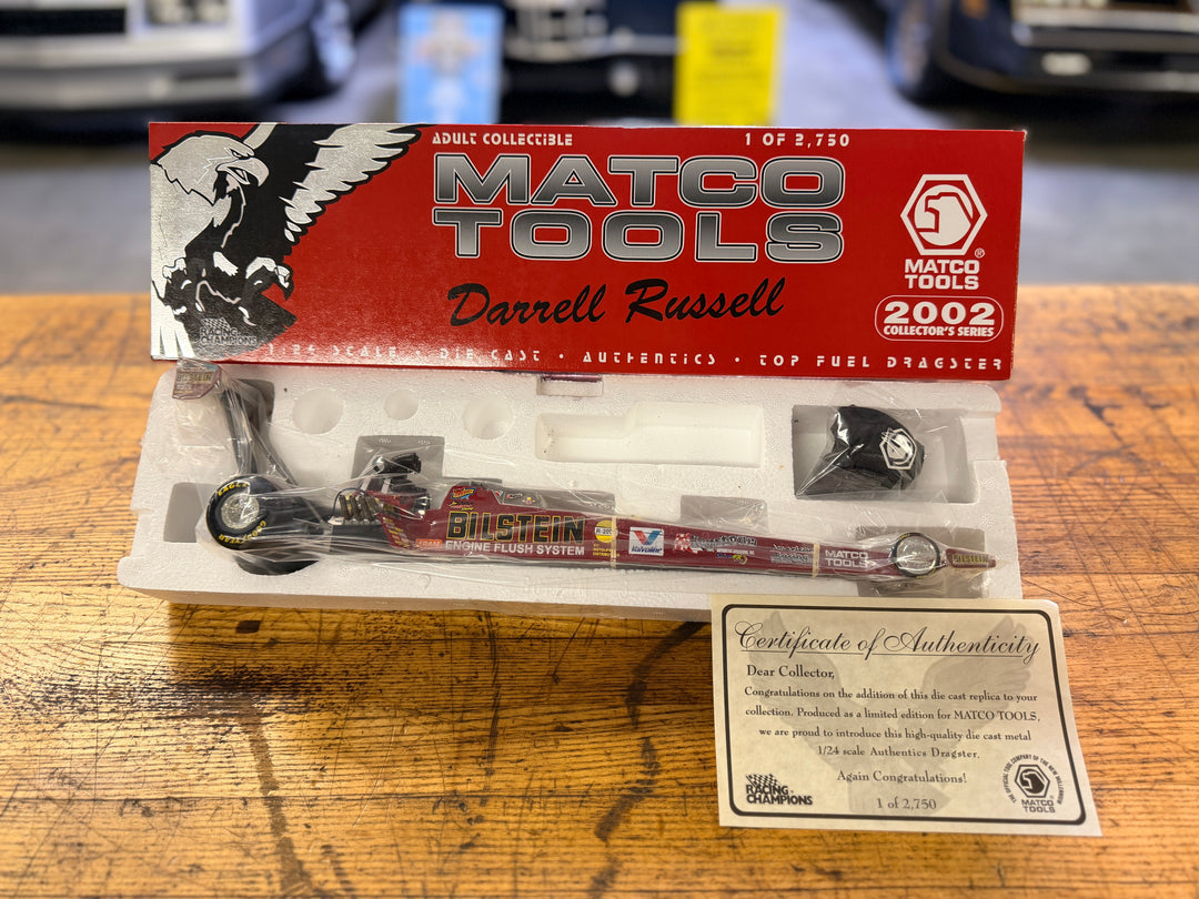 Darrell Russell 2002 Bilstein Top Fuel Dragster 1:24 Diecast – Matco Tools Racing Champions w/ COA
