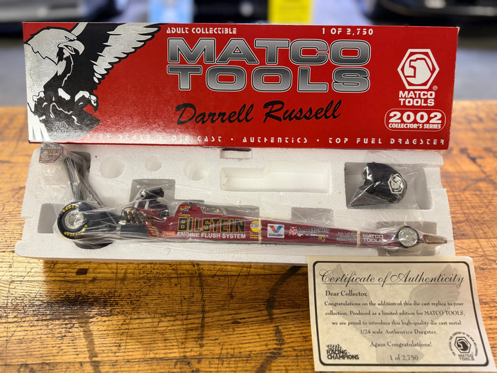 Darrell Russell 2002 Bilstein Top Fuel Dragster 1:24 Diecast – Matco Tools Racing Champions w/ COA