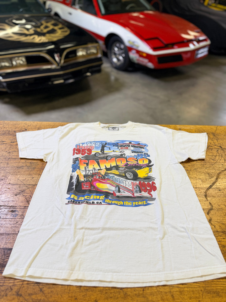 Vintage 1996 Famoso Raceway Tee Large Budweiser Warm Up NHRA Drag Racing Double Sided