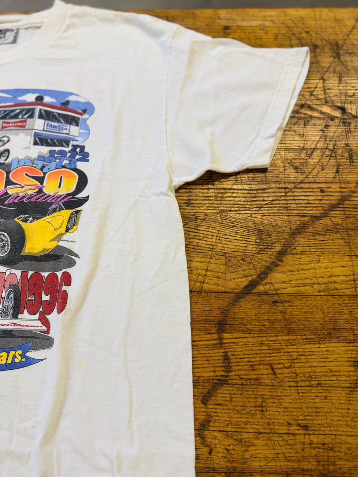 Vintage 1996 Famoso Raceway Tee Large Budweiser Warm Up NHRA Drag Racing Double Sided