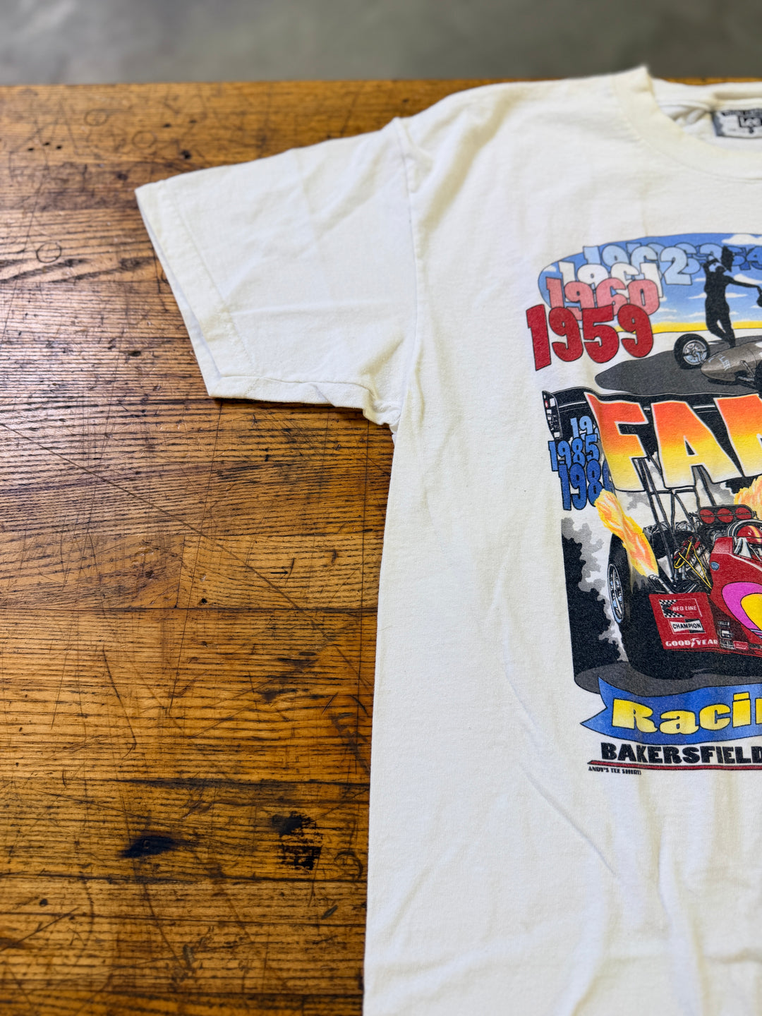 Vintage 1996 Famoso Raceway Tee Large Budweiser Warm Up NHRA Drag Racing Double Sided