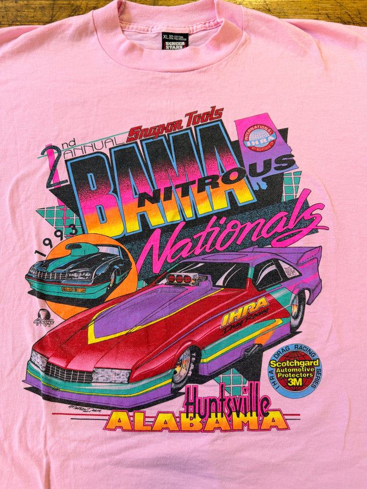 Vintage 1993 IHRA BAMA Nitrous Nationals T-Shirt XL Pink Pro Mod Drag Racing 90s Graphic Tee