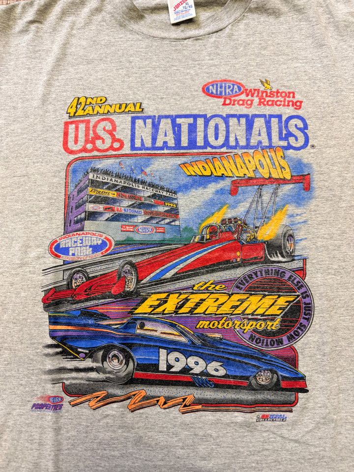 Vintage 1996 NHRA U.S. Nationals Indianapolis Tee (Size XL) – Rare Single Stitch Drag Racing Shirt