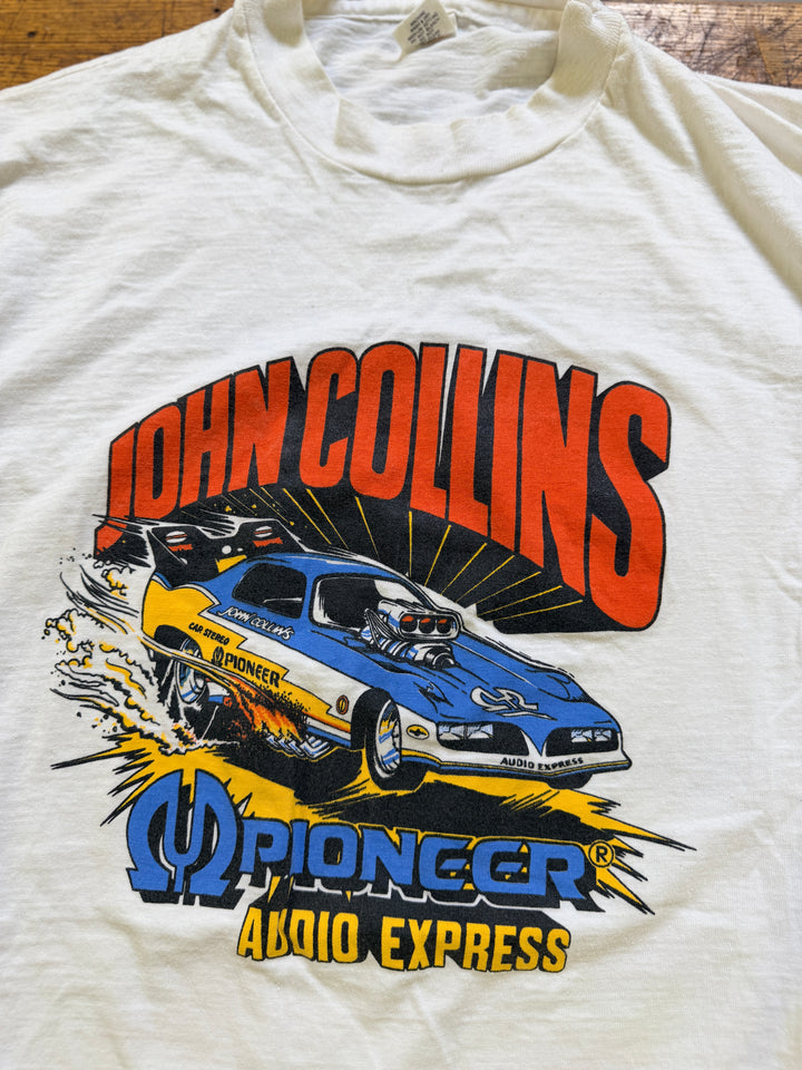 Vintage 80s John Collins Pioneer Audio Express Funny Car Tee (Size L/M) – Rare Drag Racing Shirt