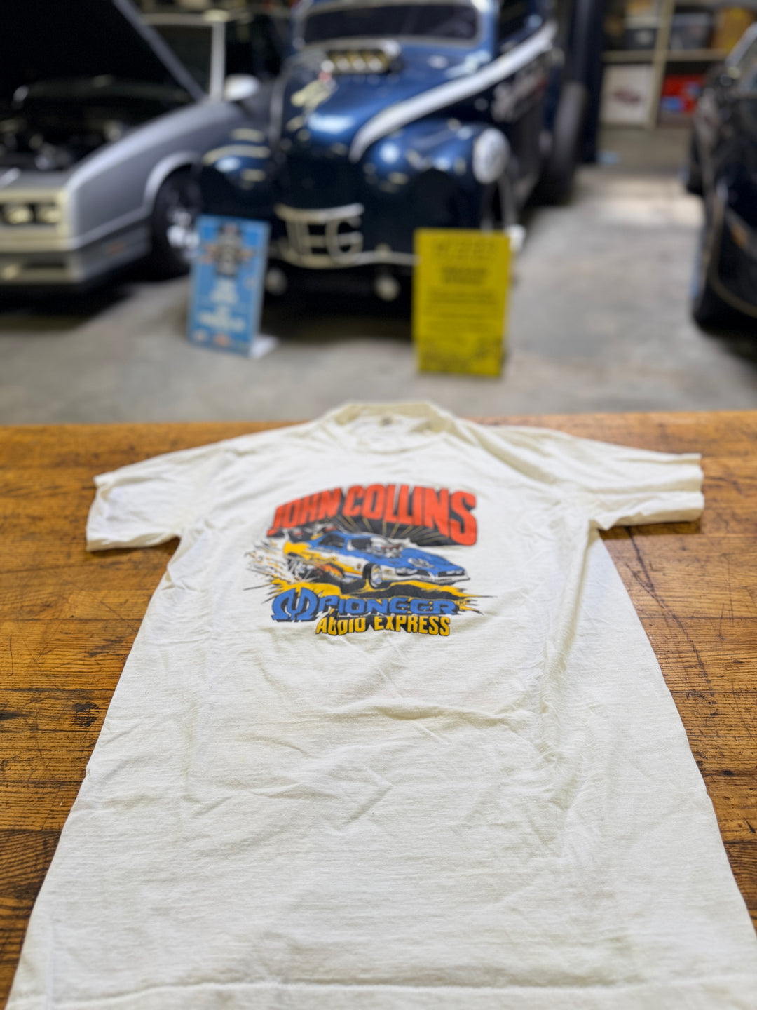 Vintage 80s John Collins Pioneer Audio Express Funny Car Tee (Size L/M) – Rare Drag Racing Shirt