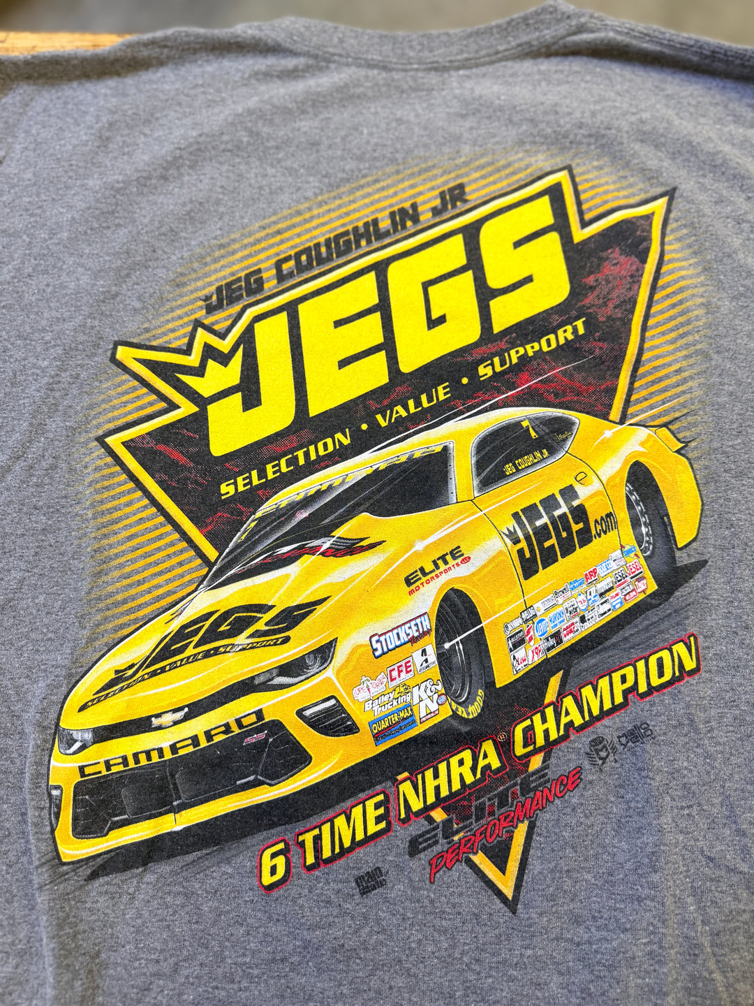 2018 Jeg Coughlin Jr JEGS Pro Stock Tee XL – 6-Time NHRA Champion Camaro Drag Racing Shirt