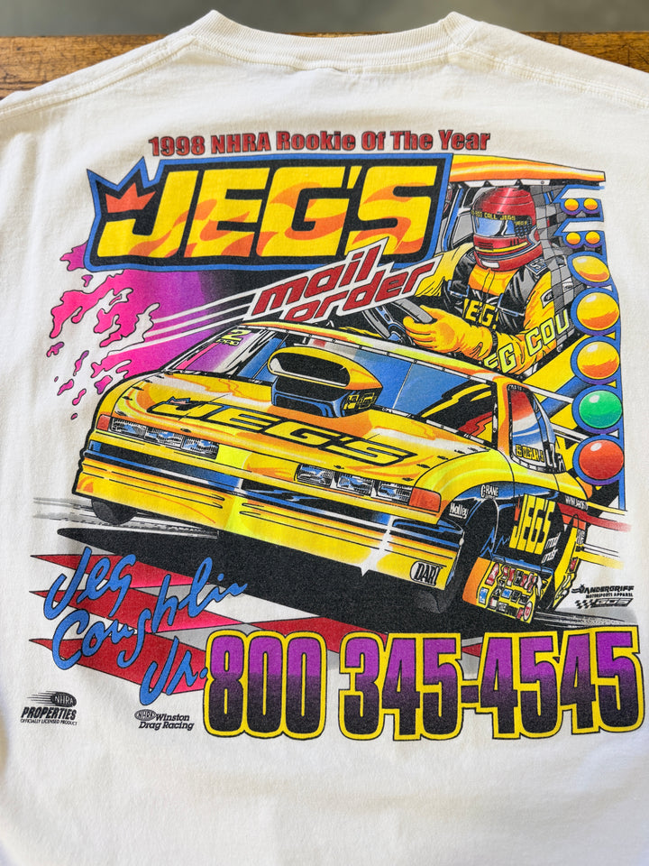 Vintage 1998 Jeg Coughlin Jr Rookie of the Year JEGS Pro Stock NHRA Tee (Size XL)