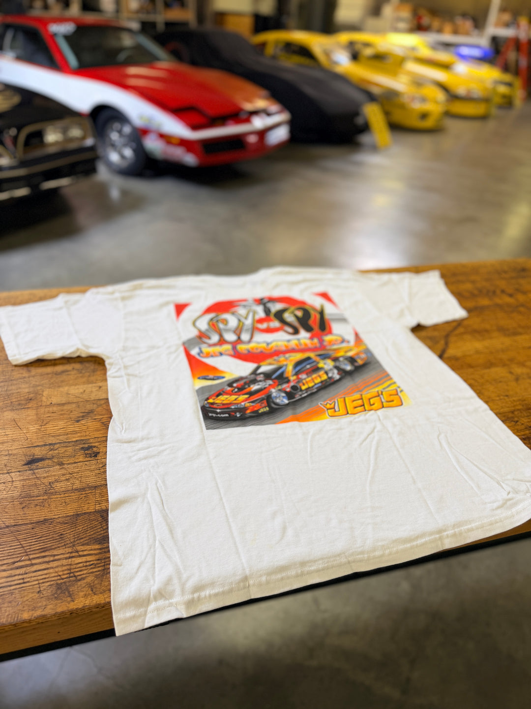 Vintage 2004 Jeg Coughlin Jr “Spy vs Spy” JEGS Pro Stock Tee (XL) – Rare NHRA Graphic Shirt
