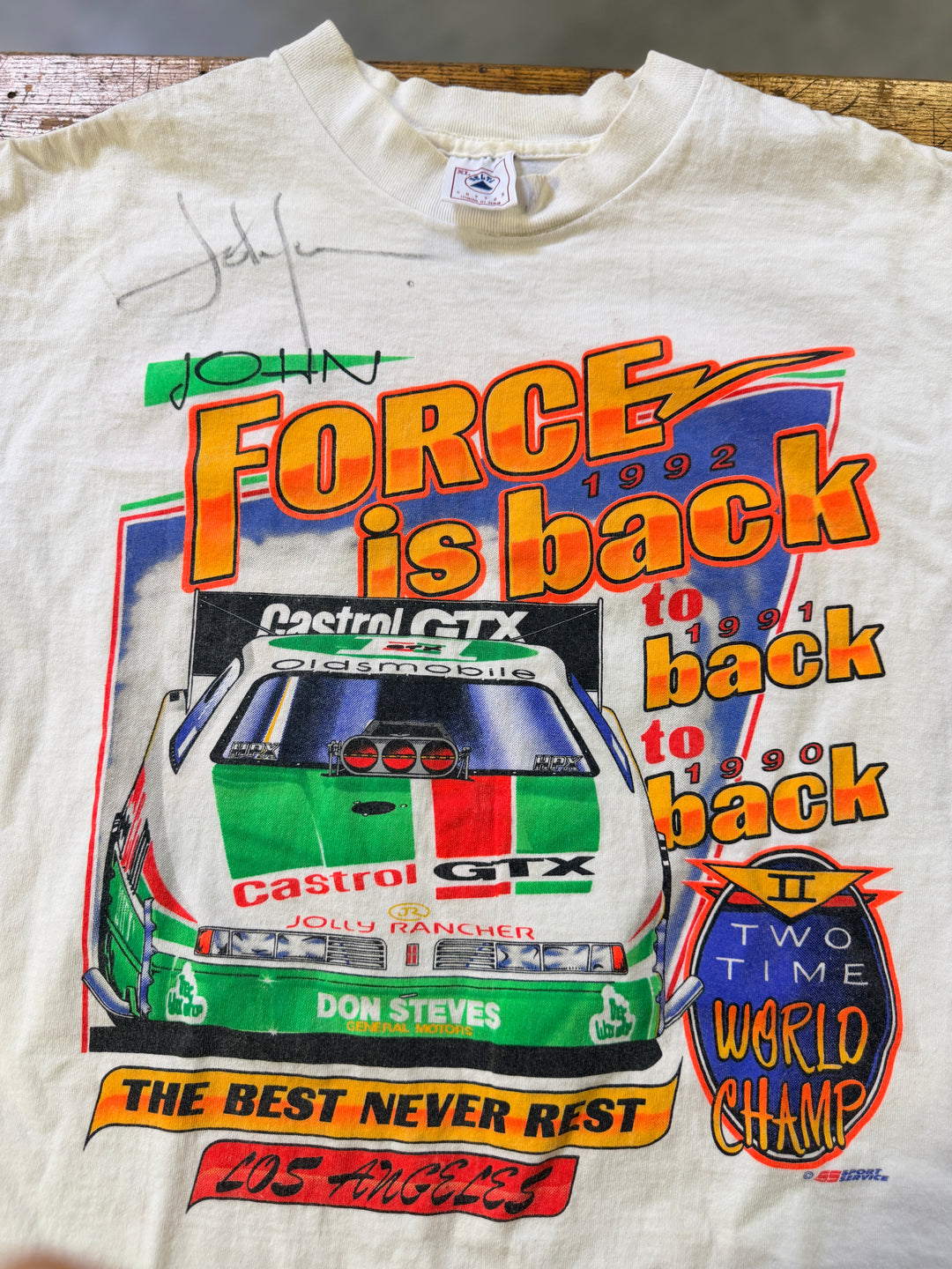 Vintage 1992 John Force Signed NHRA Funny Car Tee XL