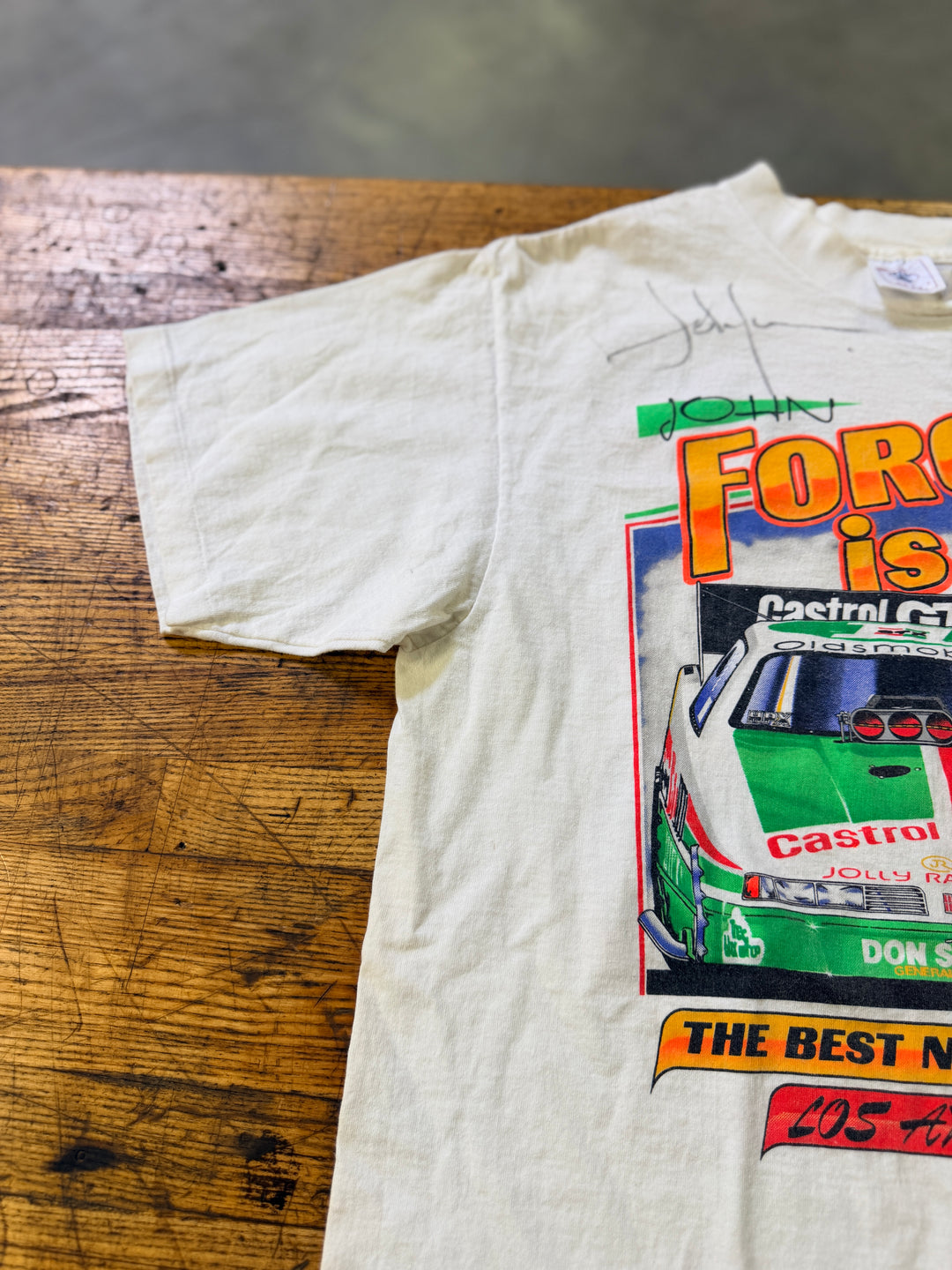 Vintage 1992 John Force Signed NHRA Funny Car Tee XL