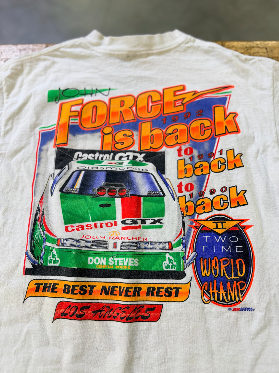 Vintage 1992 John Force Signed NHRA Funny Car Tee XL