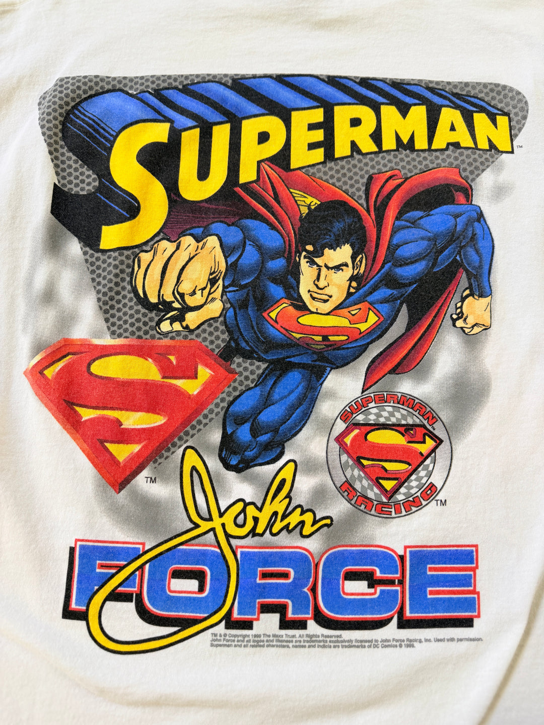 Vintage 1999 John Force Superman NHRA Funny Car T-Shirt (XL) – Double-Sided Castrol GTX Racing Tee